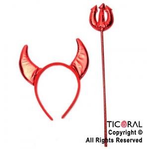 SET DIABLO ROJO METALIZADO CON TRIDENTE